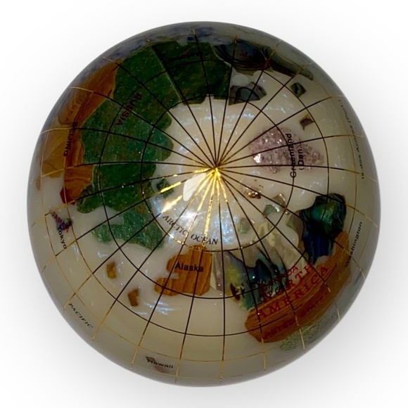 3” Gemstone Globe Paperweight with Opalite Ocean Semi-Precious Stone World Map - Picture 8 of 11